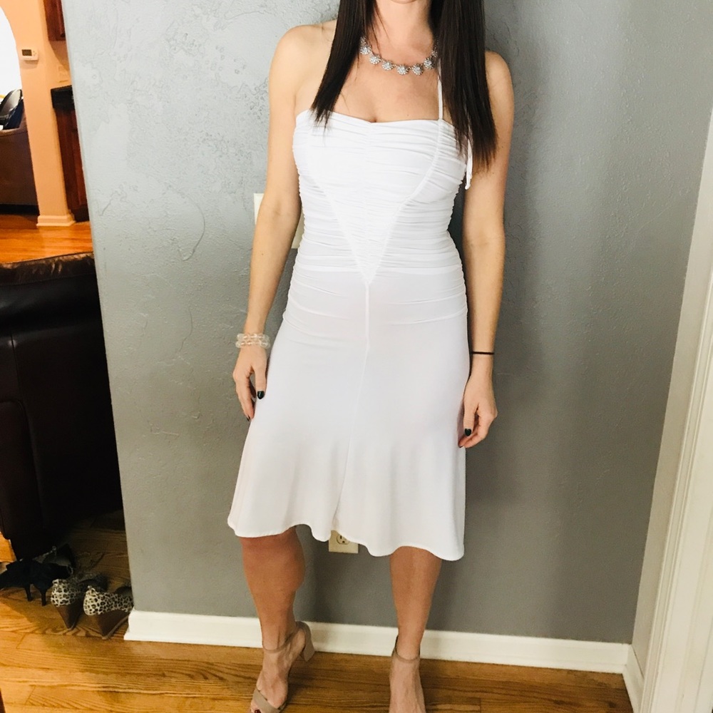 MODA INTERNATIONAL Ruched White Halter Dress Size 4